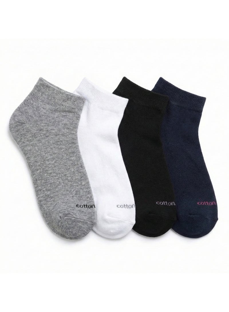 Cottonil Cotton Ankle Socks, 4 Pack, Grey White Black Navy, Casual Everyday Wear - Image 1
